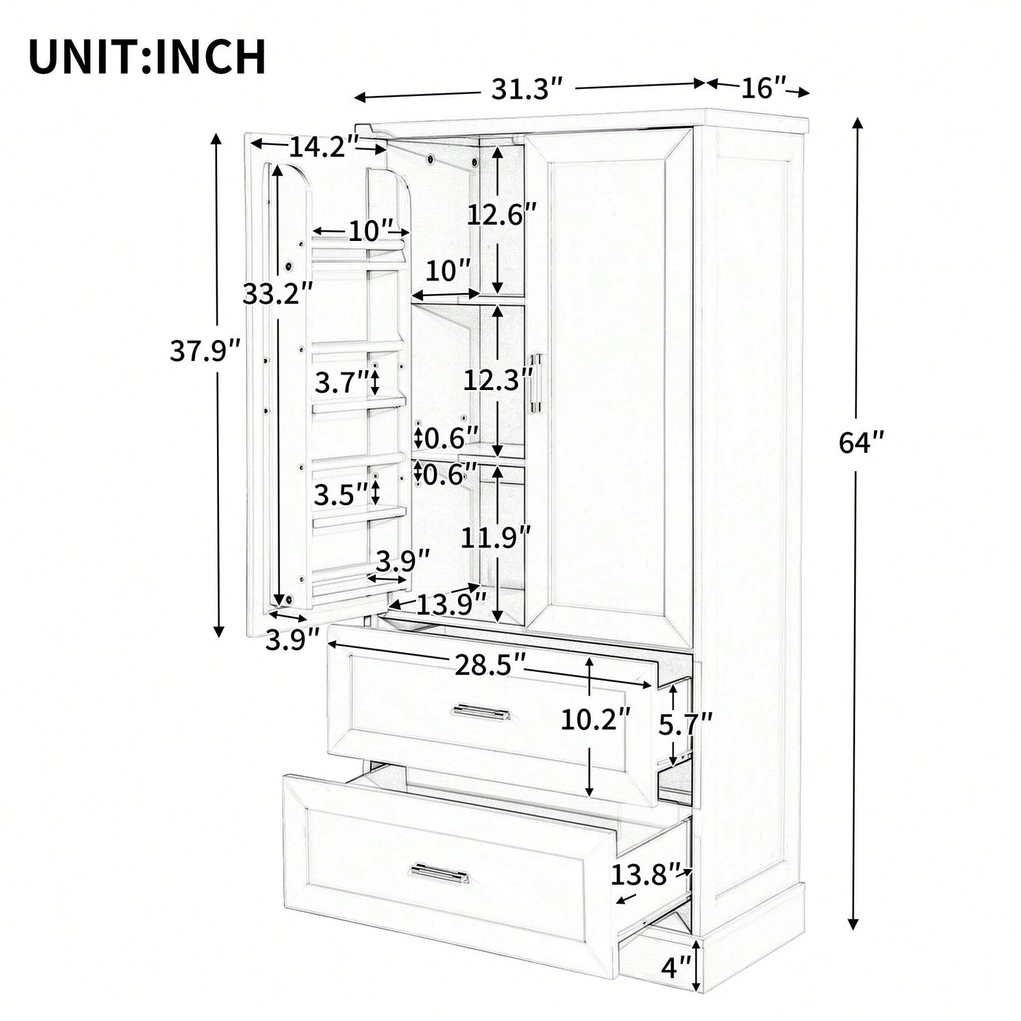 Elegant Tall Bathroom Storage Cabinet With Adjustable Shelf And Two Doors, Space-Saving Design For Organized Storage, Black MDF Finish