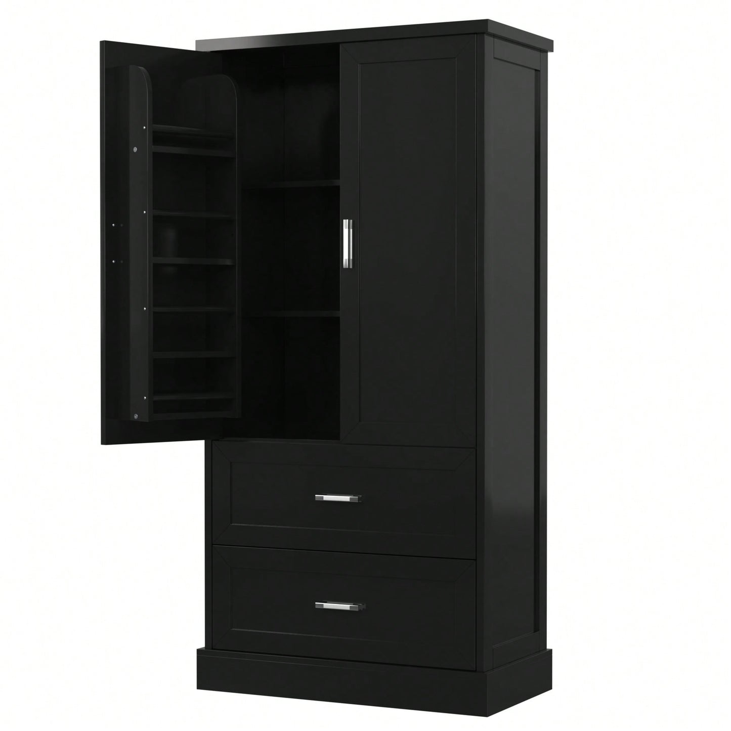 Elegant Tall Bathroom Storage Cabinet With Adjustable Shelf And Two Doors, Space-Saving Design For Organized Storage, Black MDF Finish