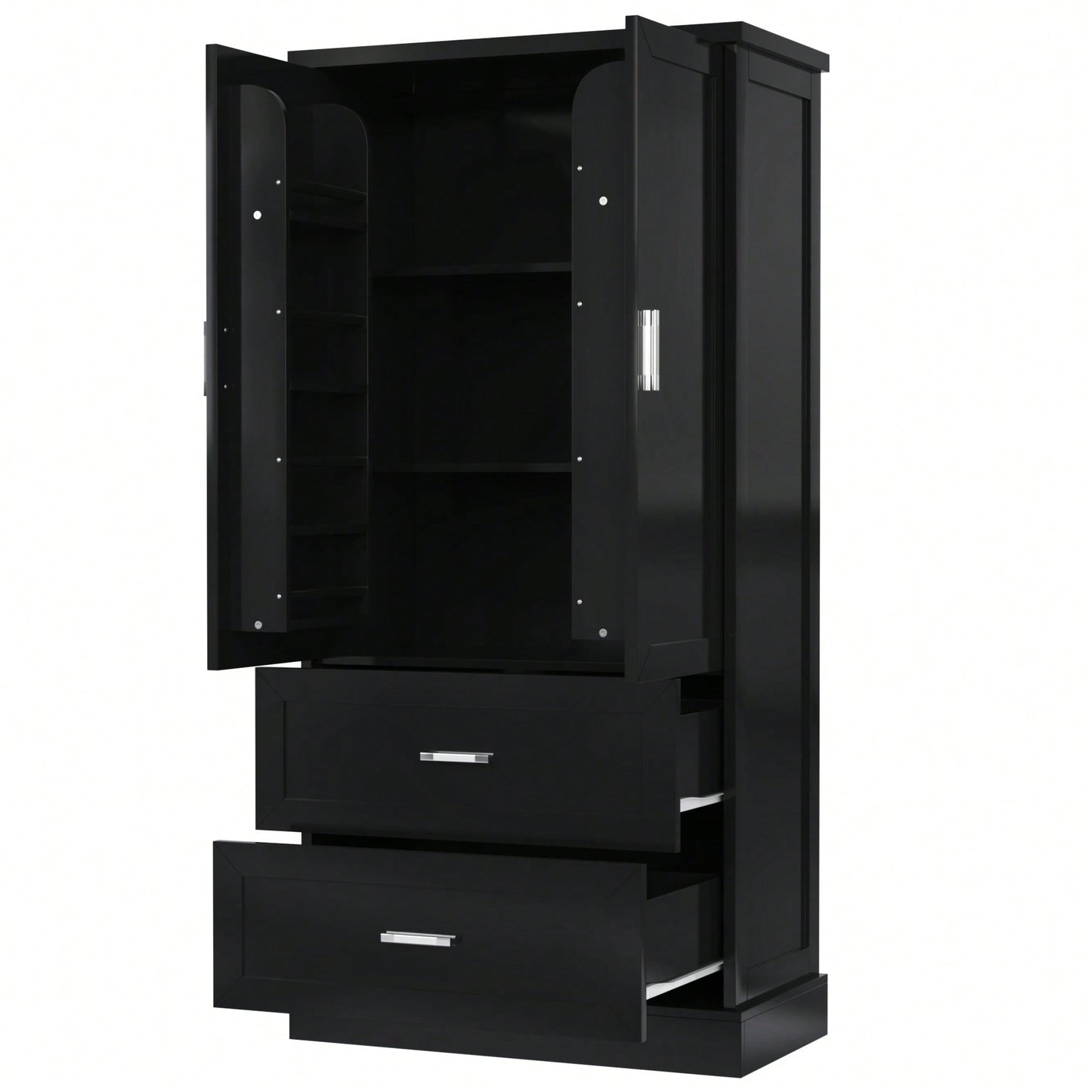 Elegant Tall Bathroom Storage Cabinet With Adjustable Shelf And Two Doors, Space-Saving Design For Organized Storage, Black MDF Finish