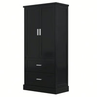 Elegant Tall Bathroom Storage Cabinet With Adjustable Shelf And Two Doors, Space-Saving Design For Organized Storage, Black MDF Finish