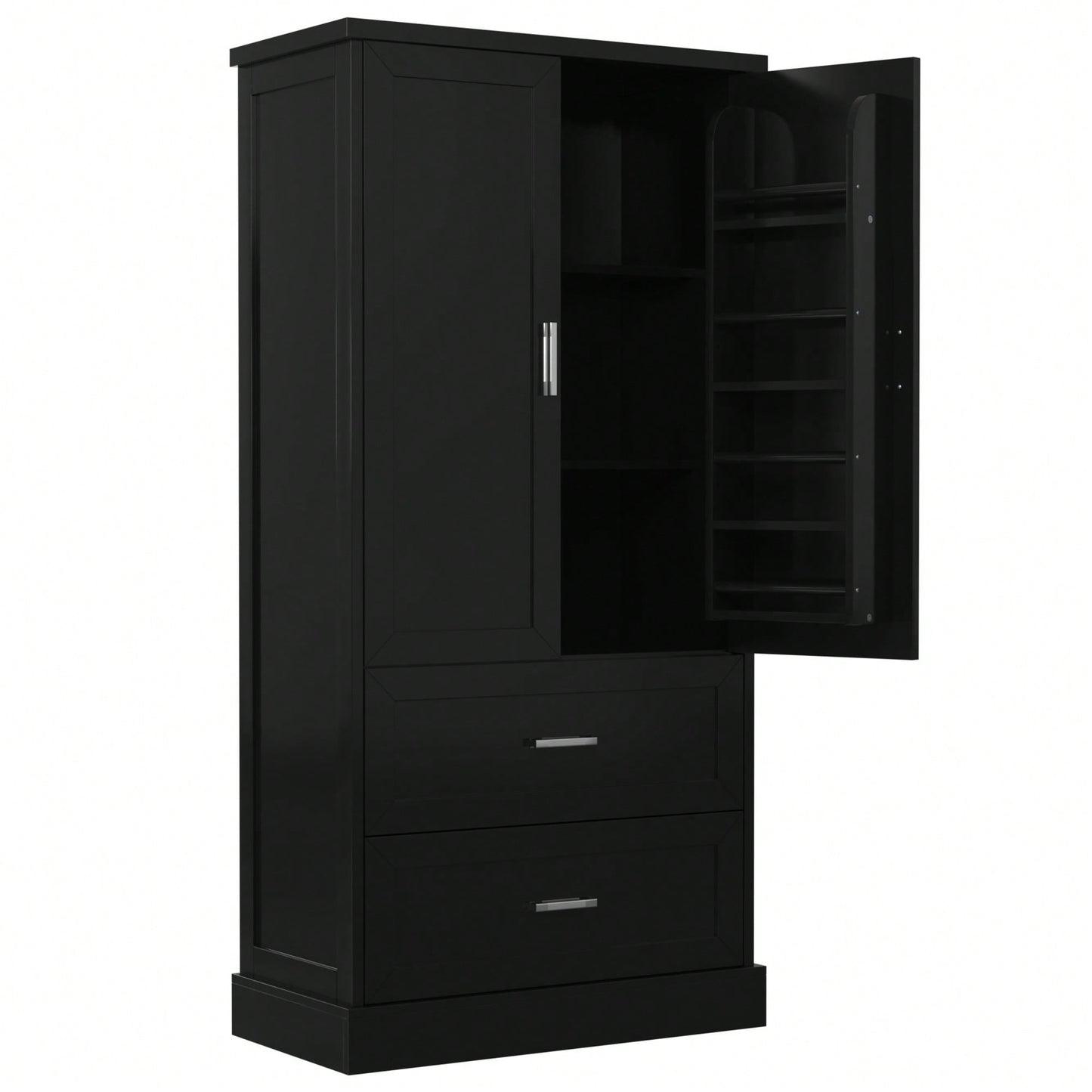 Elegant Tall Bathroom Storage Cabinet With Adjustable Shelf And Two Doors, Space-Saving Design For Organized Storage, Black MDF Finish