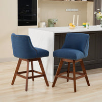 Upholstered Counter Height Swivel Barstools Set Of 2 26 Inch Seat Height Fabric Stools For Kitchen Island Dining Room Blue