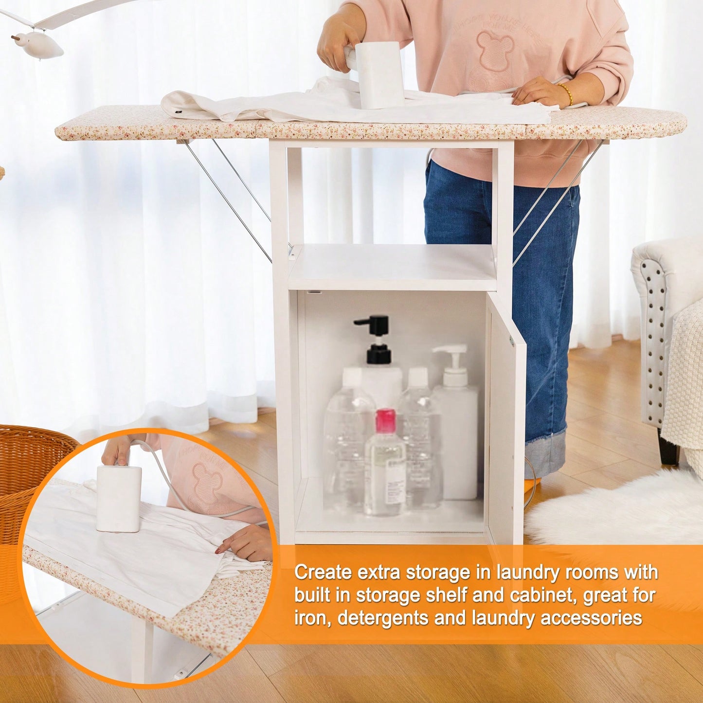 Ironing Board With Integrated Storage Cabinet For Space-Saving Organization