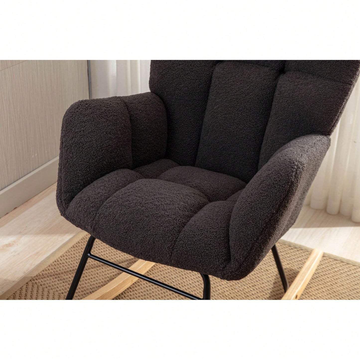 Teddy Fabric Rocking Gilder Chair For Nursery And Living Room Comfort Dark Grey