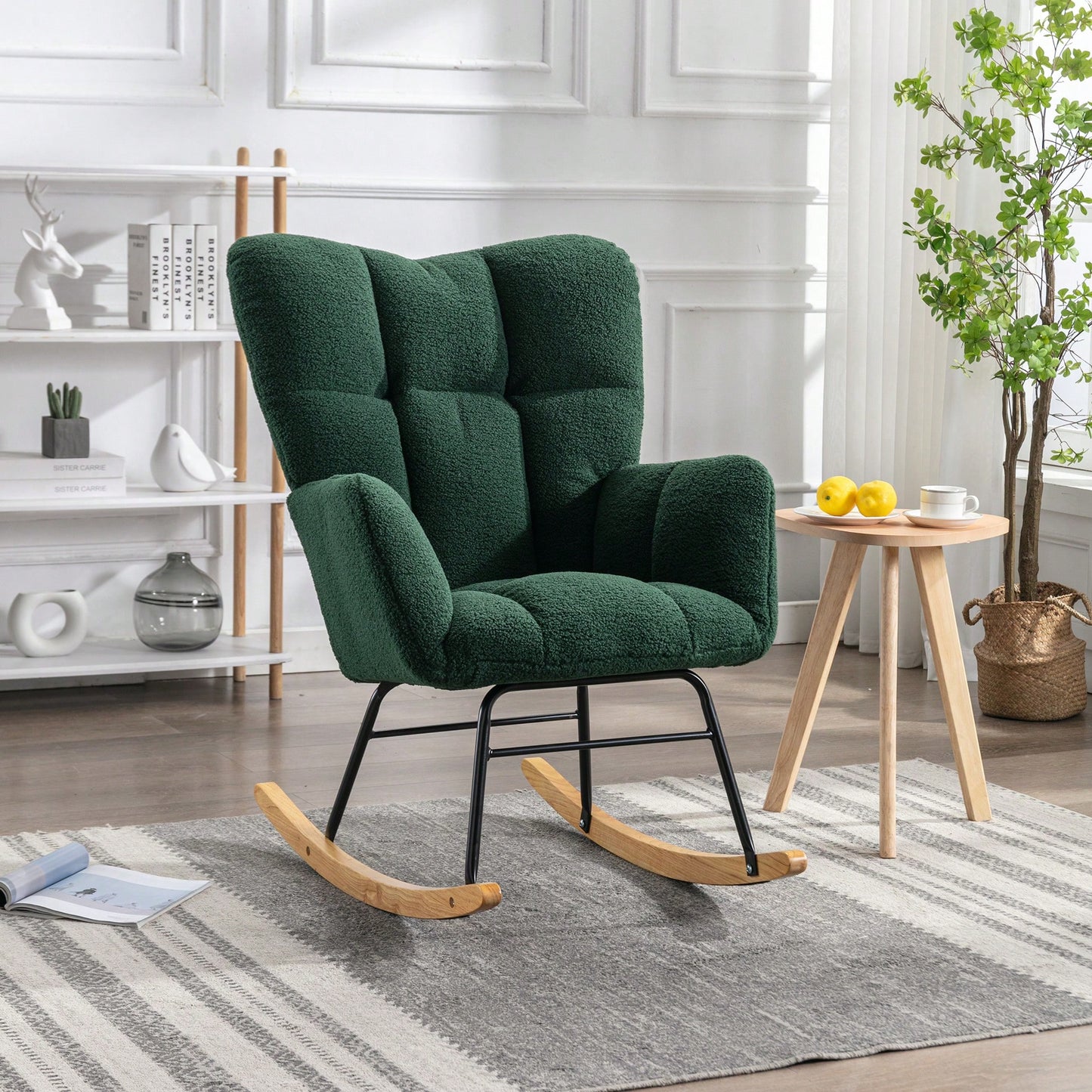 Elegant Velvet Tufted Rocking Chair With Padded Seat For Living Room And Bedroom In White