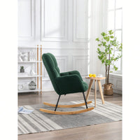 Elegant Velvet Tufted Rocking Chair With Padded Seat For Living Room And Bedroom In White