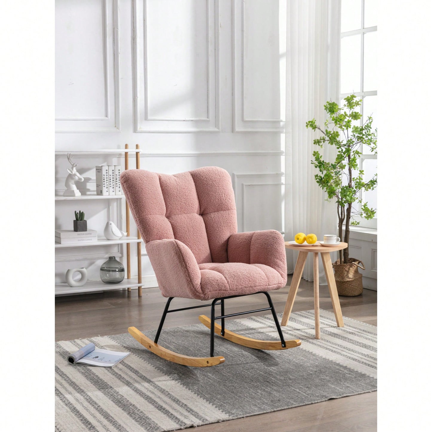 Elegant Velvet Tufted Rocking Chair With Padded Seat For Living Room And Bedroom In White