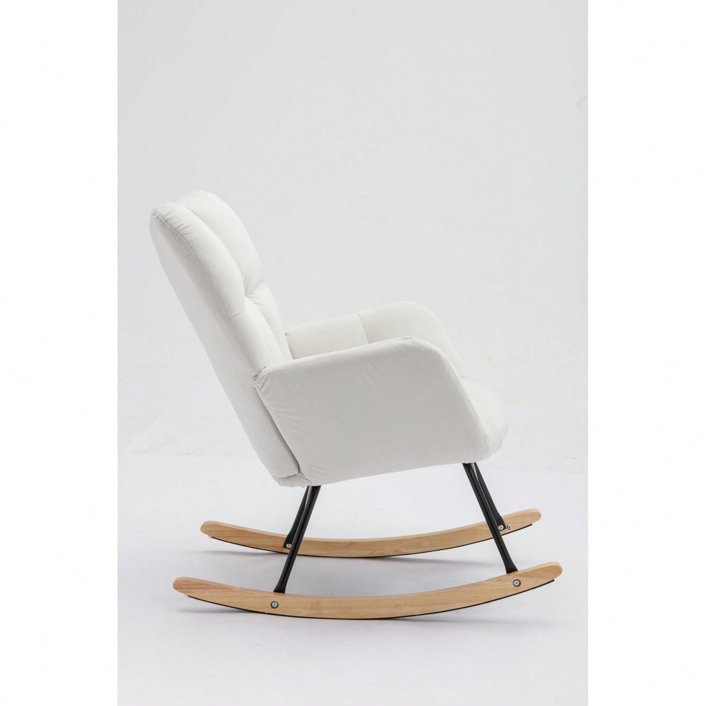 Elegant Velvet Tufted Rocking Chair With Padded Seat For Living Room And Bedroom In White