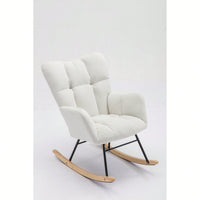 Elegant Velvet Tufted Rocking Chair With Padded Seat For Living Room And Bedroom In White