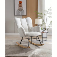 Elegant Velvet Tufted Rocking Chair With Padded Seat For Living Room And Bedroom In White