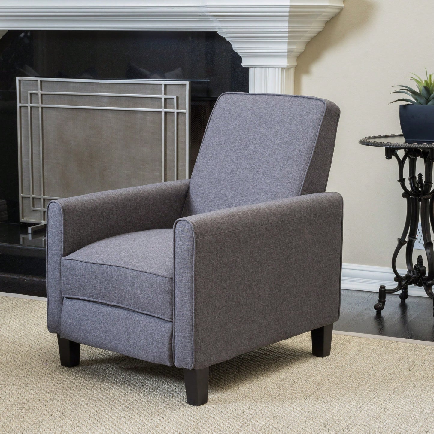 Stylish Smoke Fabric Push Back Chair For Sophisticated Living Spaces