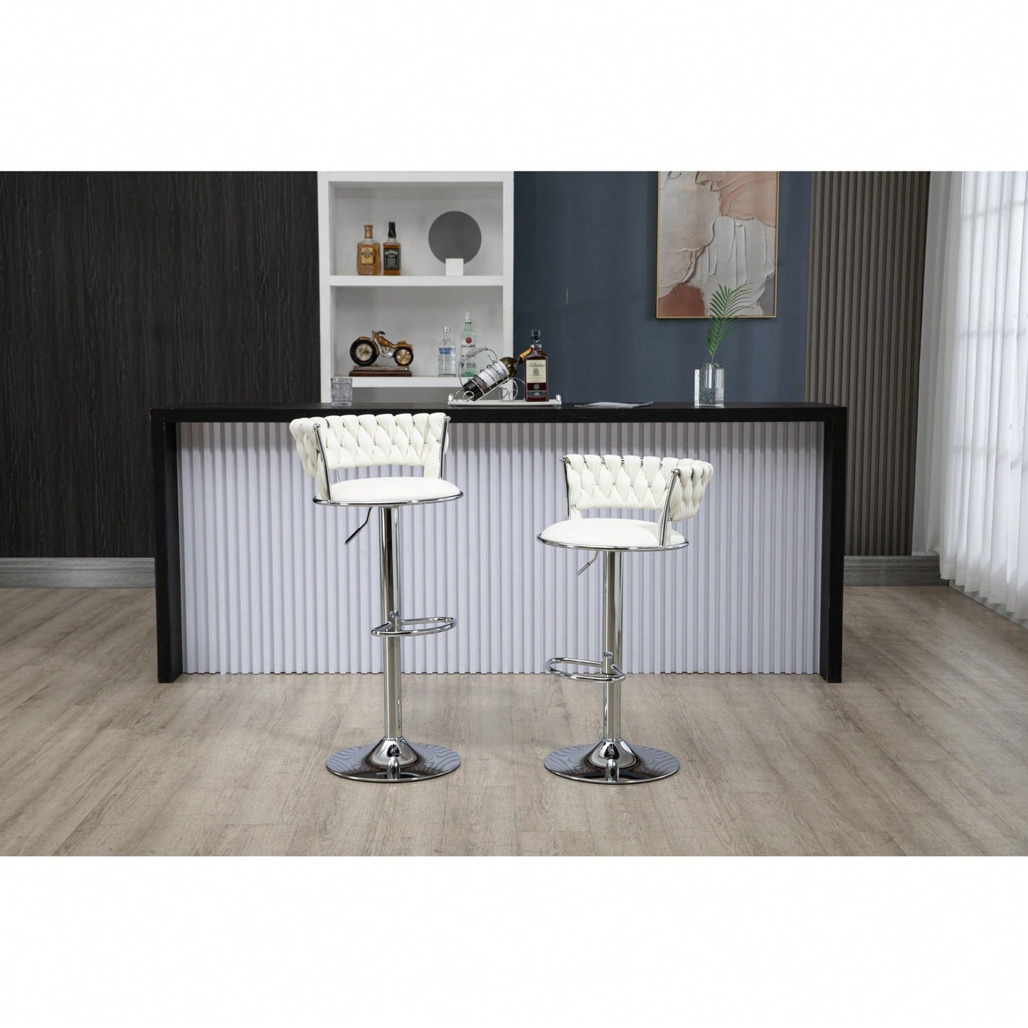 Adjustable Counter Height Swivel Bar Stools Set Of 2 With Footrest For Kitchen And Dining Room