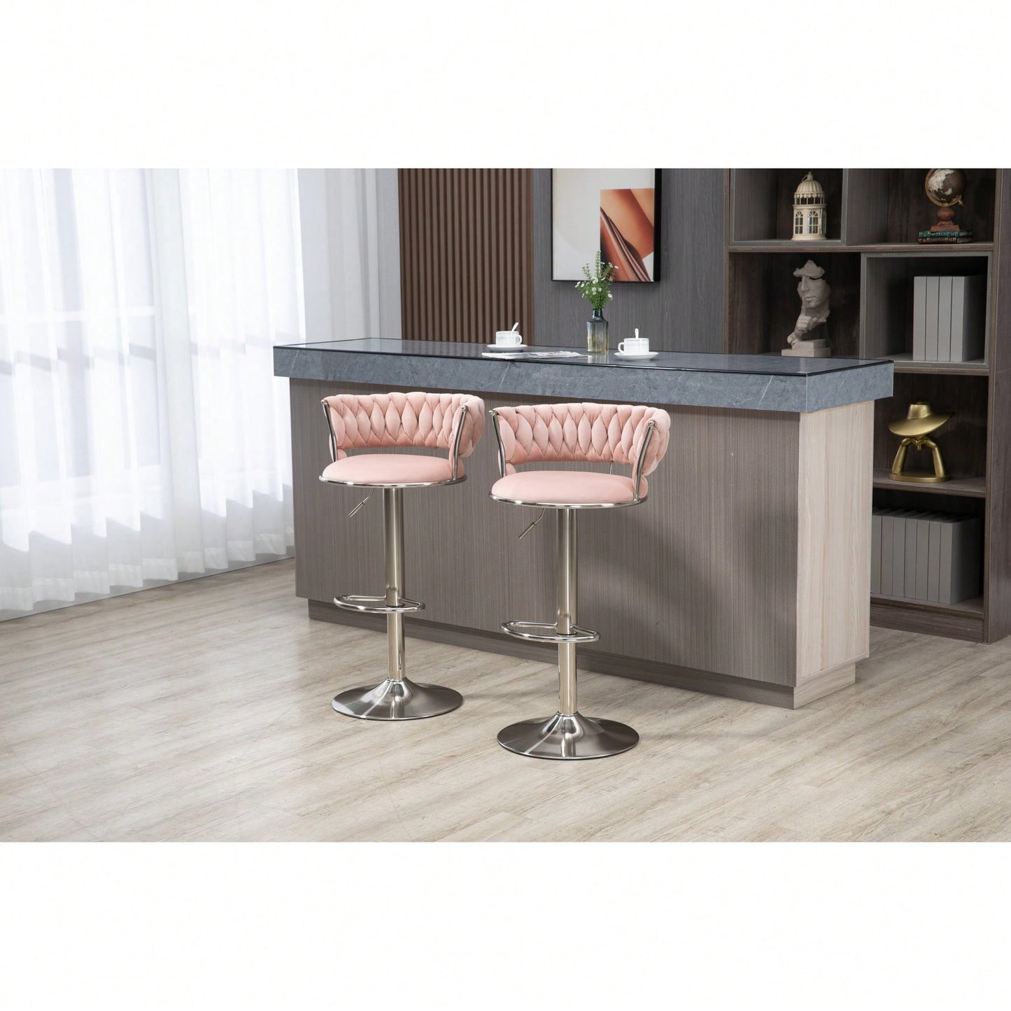 Adjustable Counter Height Swivel Bar Stools Set Of 2 With Footrest For Kitchen And Dining Room