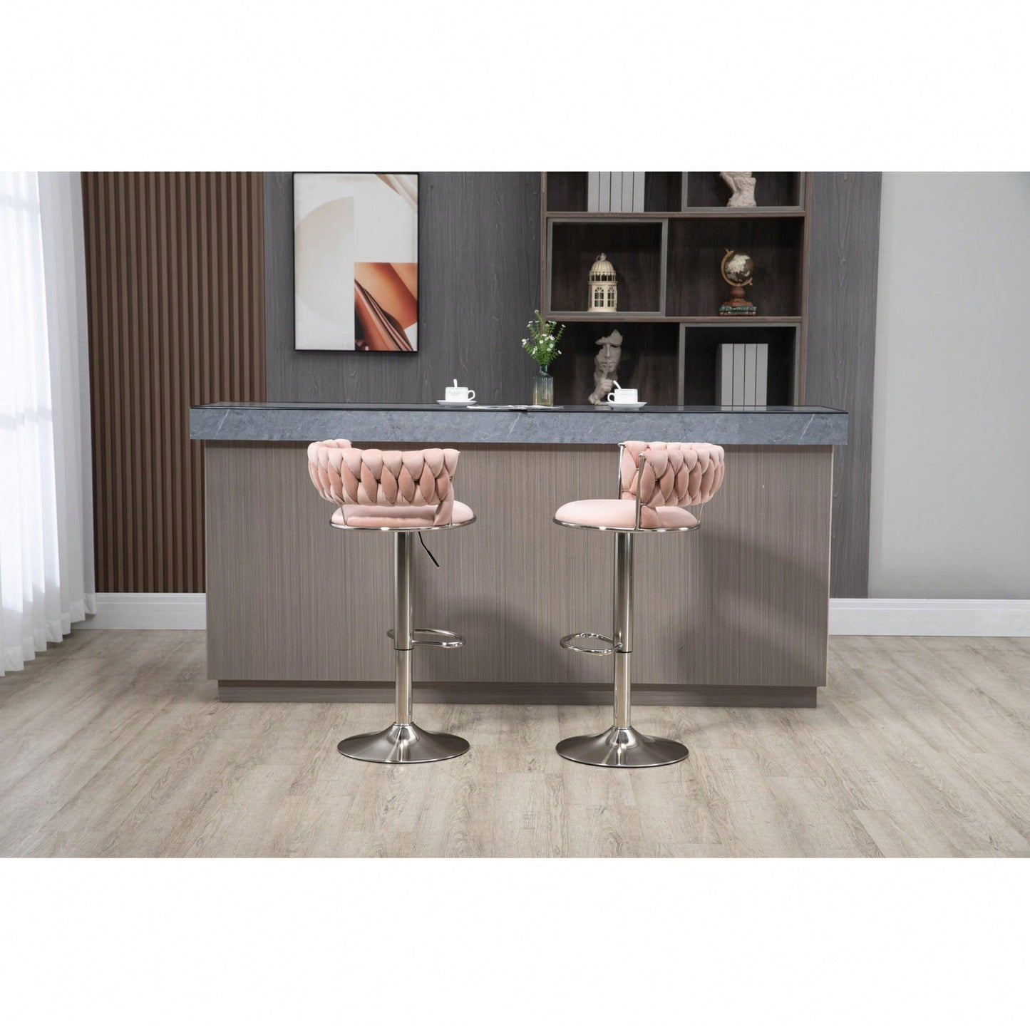 Adjustable Counter Height Swivel Bar Stools Set Of 2 With Footrest For Kitchen And Dining Room