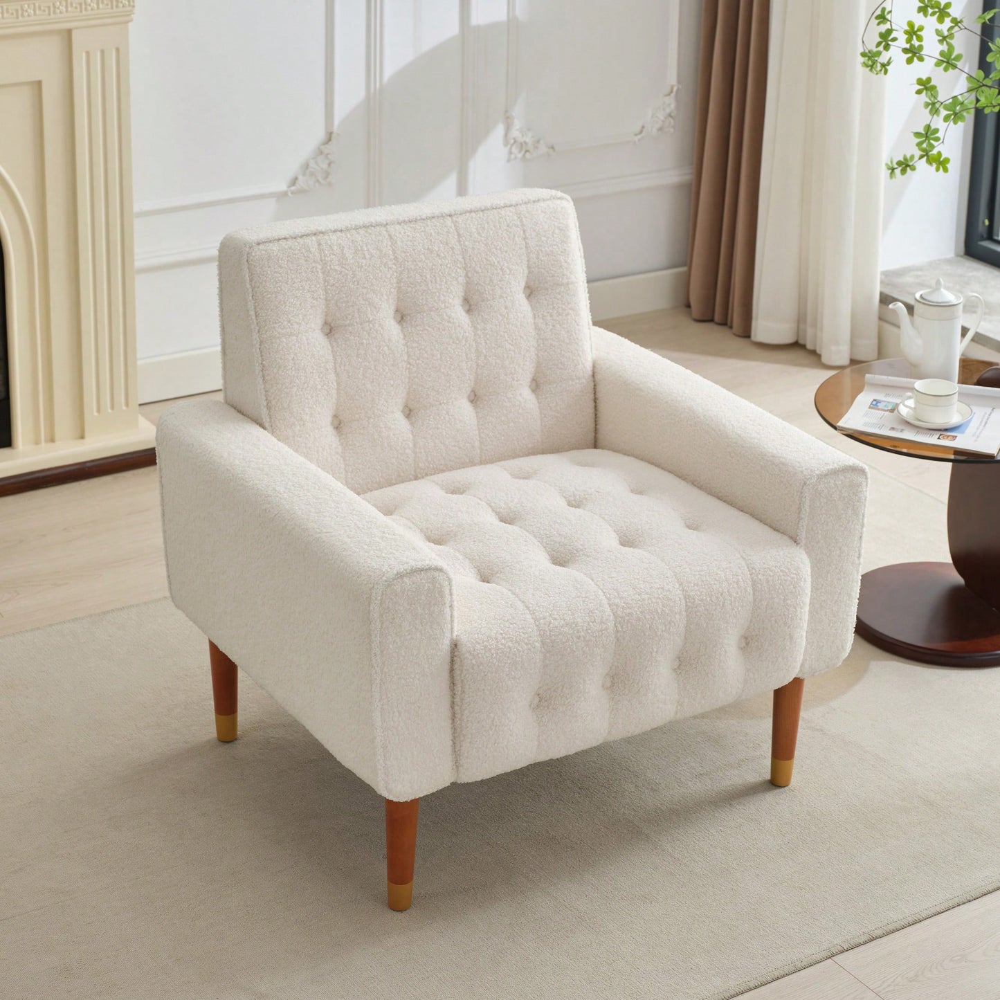 Modern Tufted Back Comfy Arm Chair For Living Room Bedroom And Study