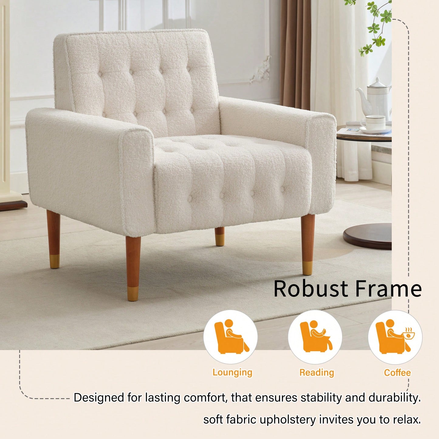 Modern Tufted Back Comfy Arm Chair For Living Room Bedroom And Study