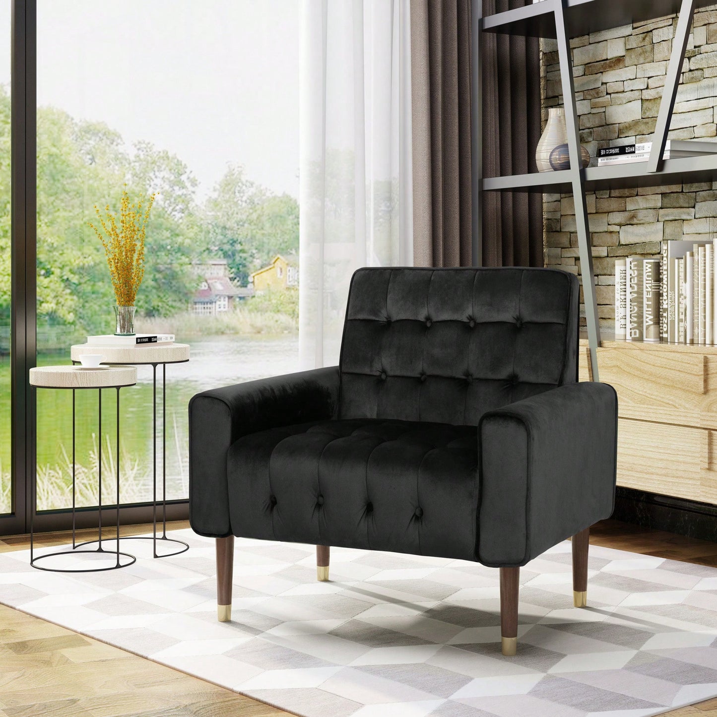 Modern Tufted Back Comfy Arm Chair For Living Room Bedroom And Study