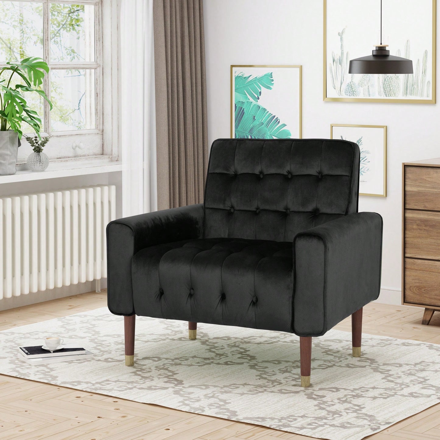 Modern Tufted Back Comfy Arm Chair For Living Room Bedroom And Study