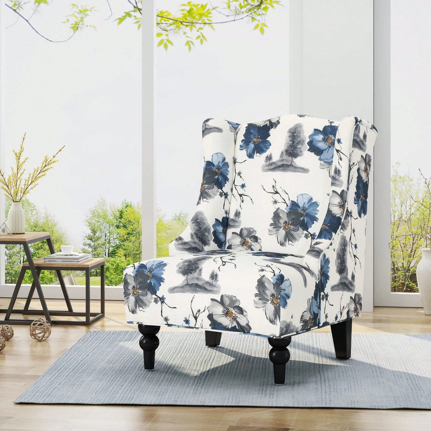 High-Back Fabric Club Chair With Stylish Print Design For Modern Living Spaces