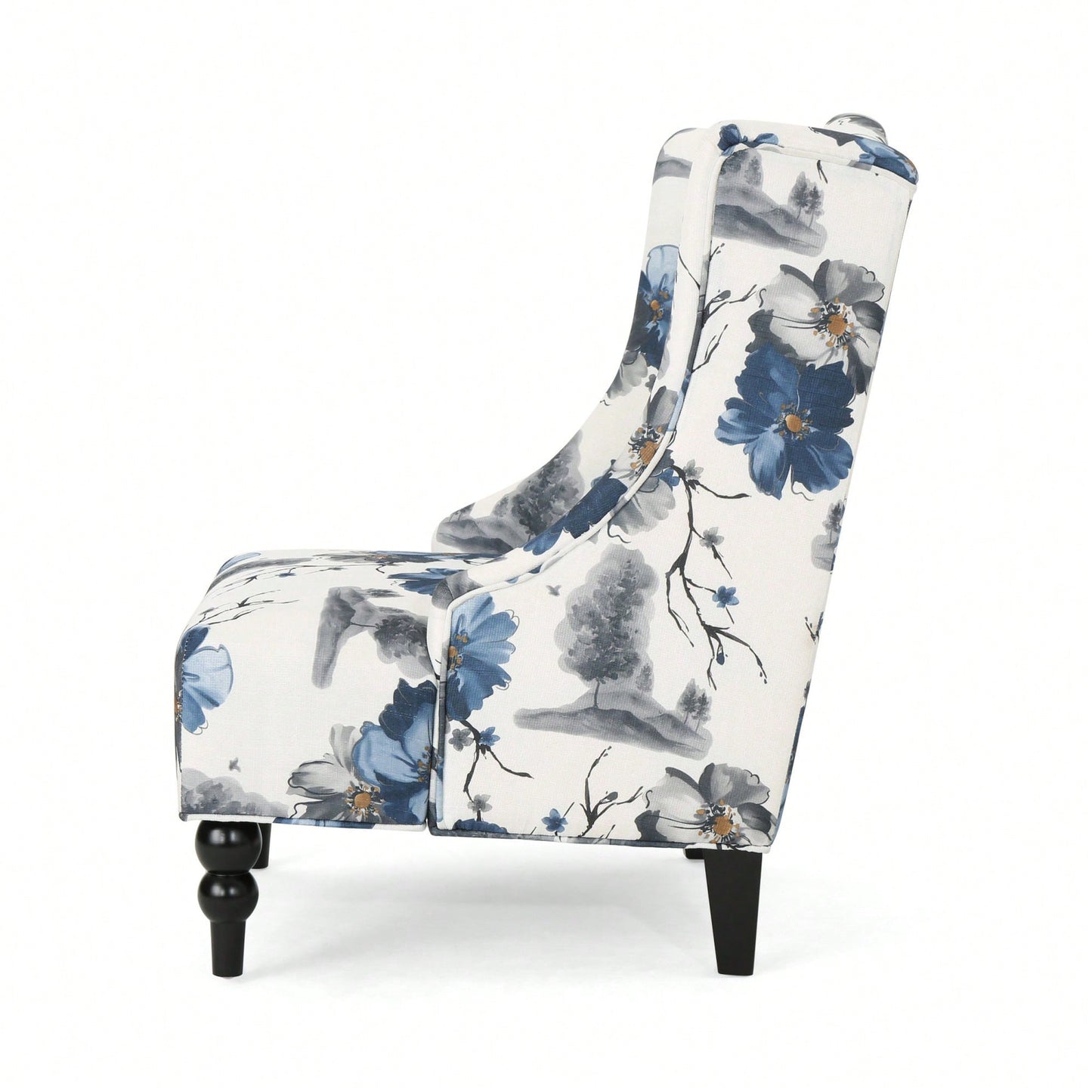 High-Back Fabric Club Chair With Stylish Print Design For Modern Living Spaces