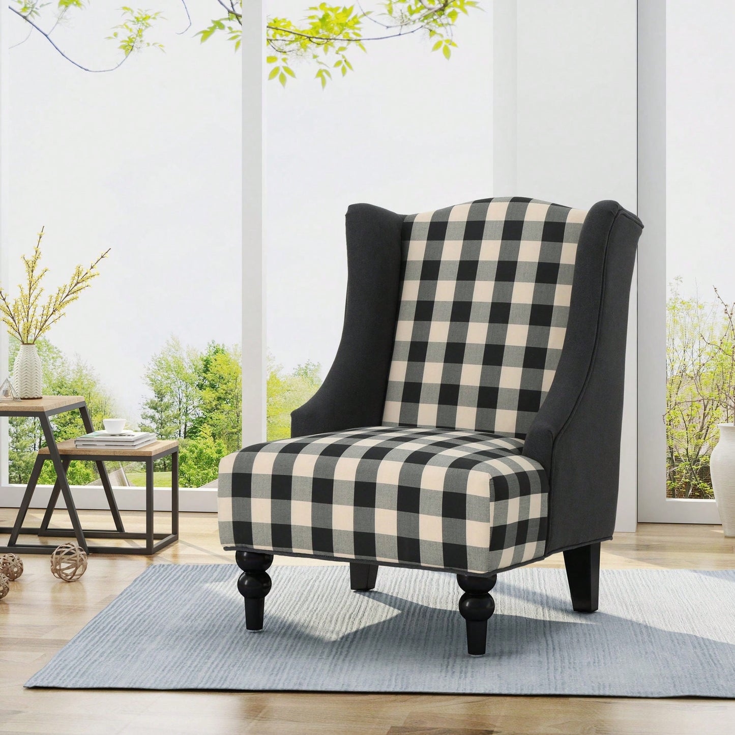 High-Back Fabric Club Chair With Stylish Print Design For Modern Living Spaces