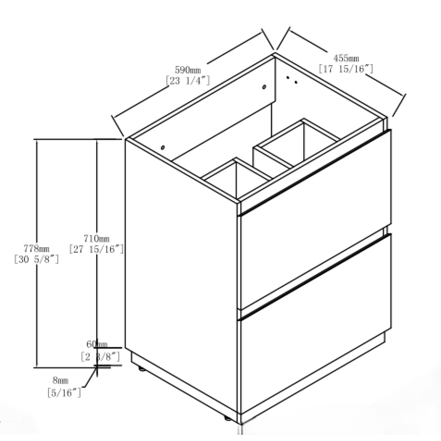 24 Inch Freestanding Bathroom Vanity With Double Drawers In Brown Engineering Wood - Vanity Only, No Top