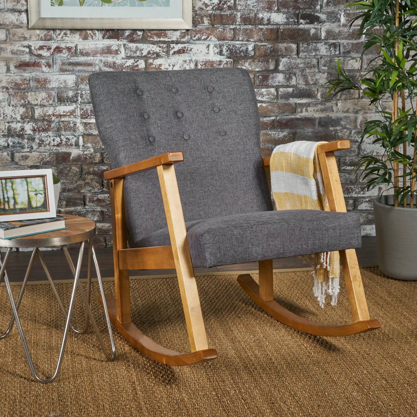 Cozy Gray Fabric Rocking Chair For Relaxation And Comfort