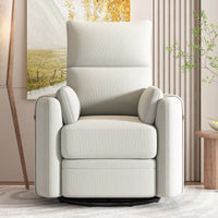 Upholstered Swivel Recliner Chair With Rocker Function And Removable Pillows For Nursery And Living Room In Beige