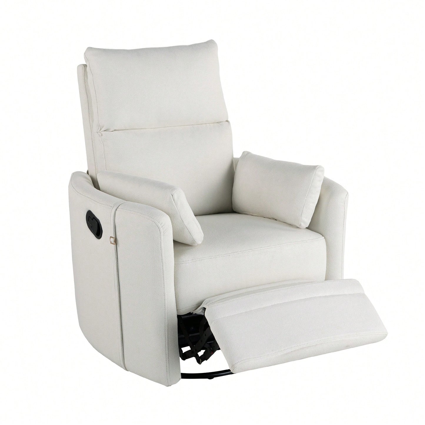 Upholstered Swivel Recliner Chair With Rocker Function And Removable Pillows For Nursery And Living Room In Beige