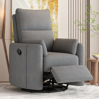 Upholstered Swivel Recliner Chair With Rocker Function And Removable Pillows For Nursery And Living Room In Beige