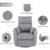 Upholstered Swivel Recliner Chair With Rocker Function And Removable Pillows For Nursery And Living Room In Beige