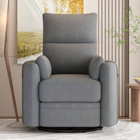 Upholstered Swivel Recliner Chair With Rocker Function And Removable Pillows For Nursery And Living Room In Beige