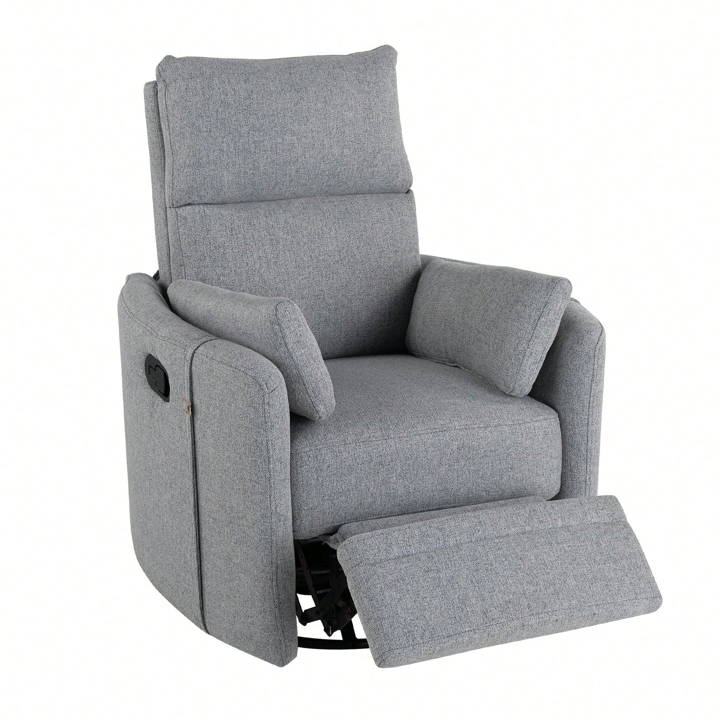 Upholstered Swivel Recliner Chair With Rocker Function And Removable Pillows For Nursery And Living Room In Beige