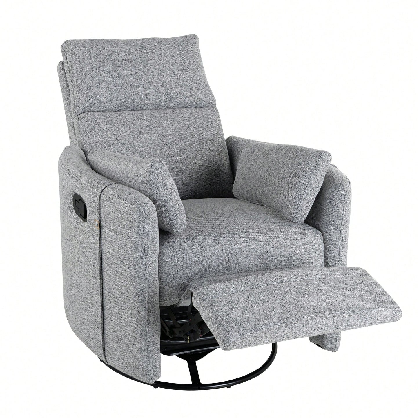 Upholstered Swivel Recliner Chair With Rocker Function And Removable Pillows For Nursery And Living Room In Beige