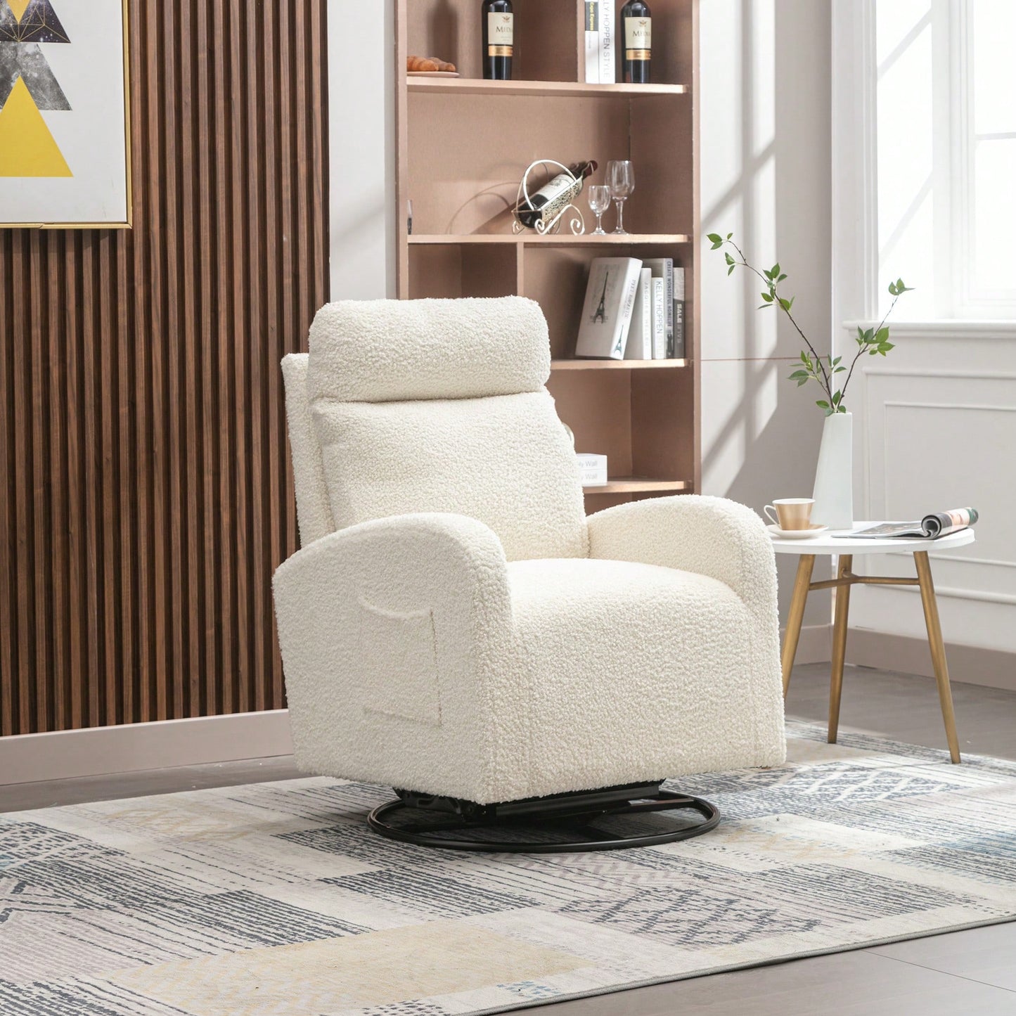 Upholstered Swivel Glider Rocking Chair For Nursery Modern Design With Left Bag Beige