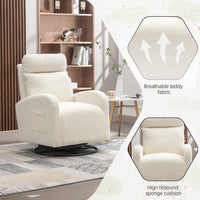 Upholstered Swivel Glider Rocking Chair For Nursery Modern Design With Left Bag Beige