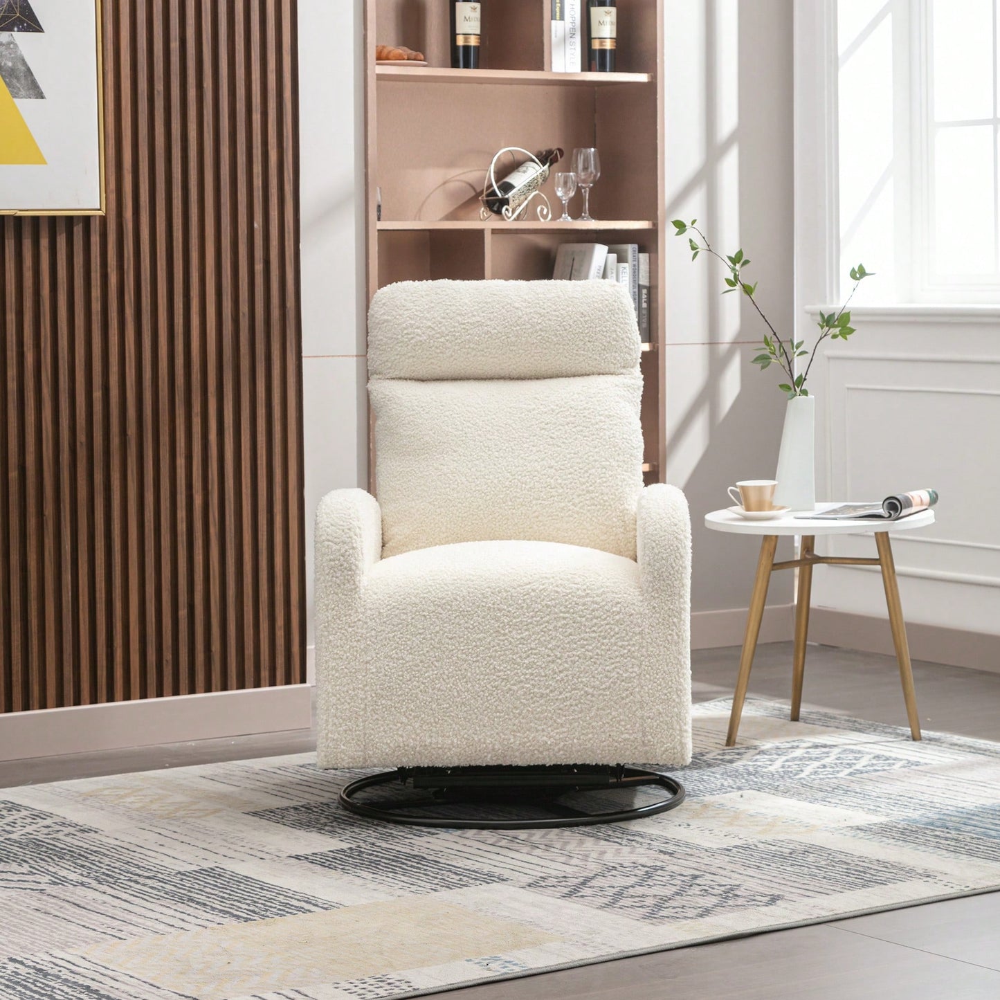 Upholstered Swivel Glider Rocking Chair For Nursery Modern Design With Left Bag Beige