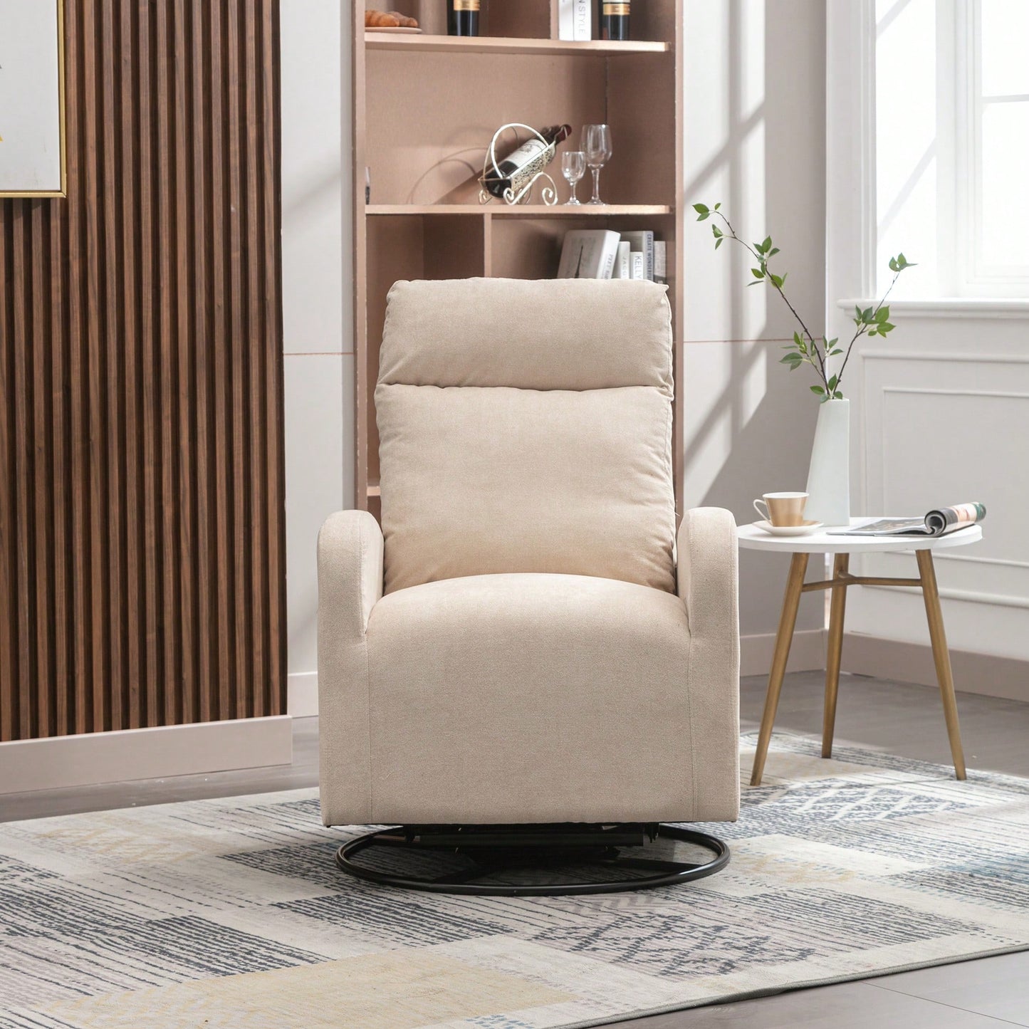 Upholstered Swivel Glider Rocking Chair For Nursery Modern Design With Left Bag Beige