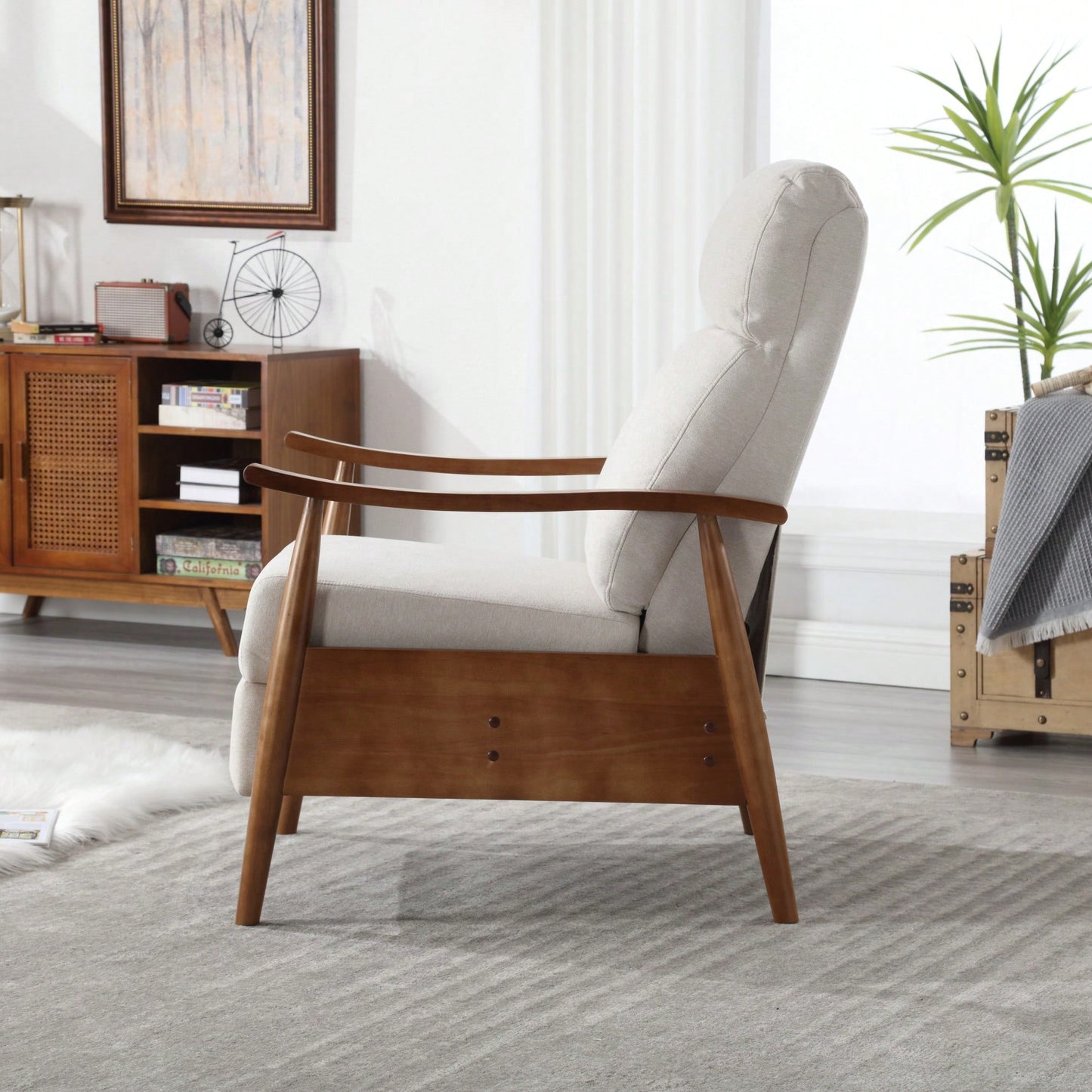 Modern Wood Frame Accent Lounge Chair For Living Room Comfort