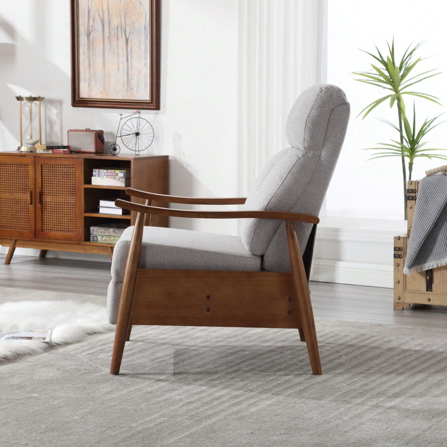 Modern Wood Frame Accent Lounge Chair For Living Room Comfort