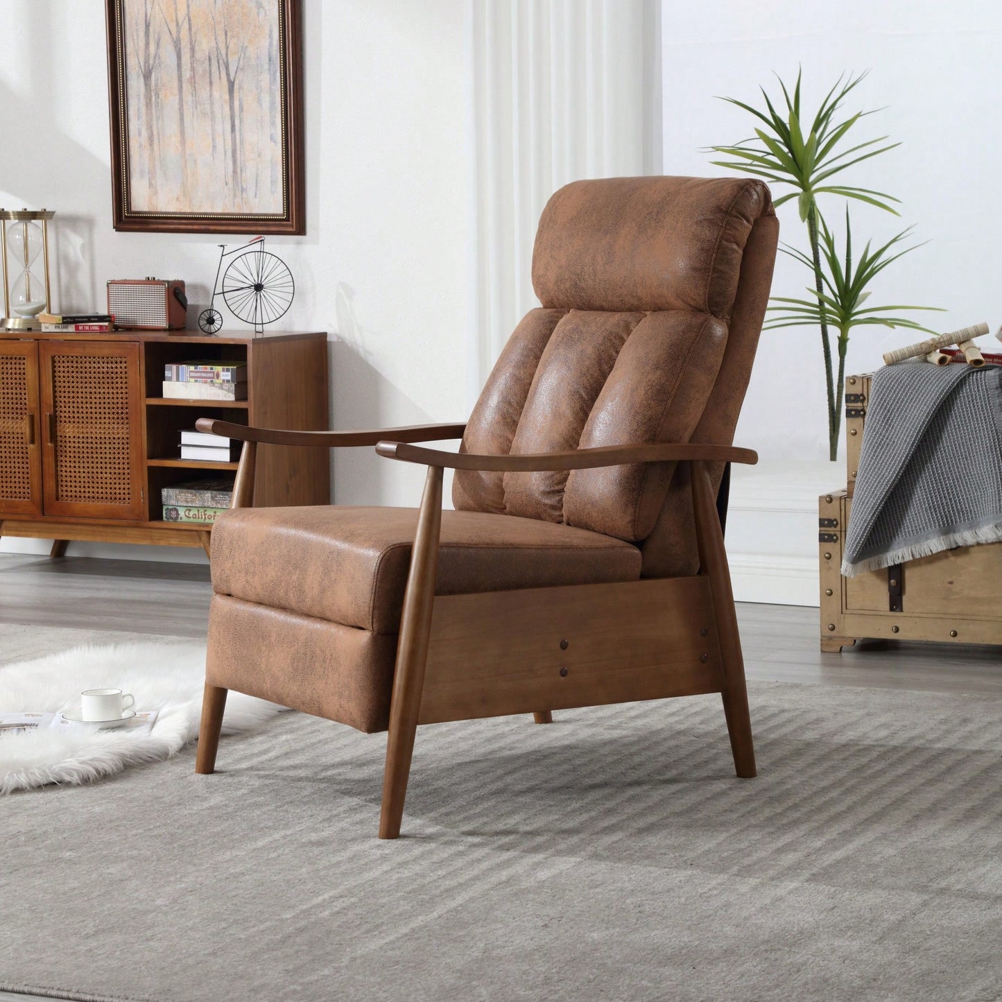 Modern Wood Frame Accent Lounge Chair For Living Room Comfort