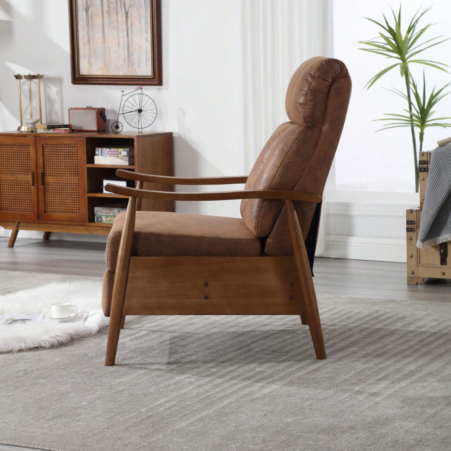 Modern Wood Frame Accent Lounge Chair For Living Room Comfort