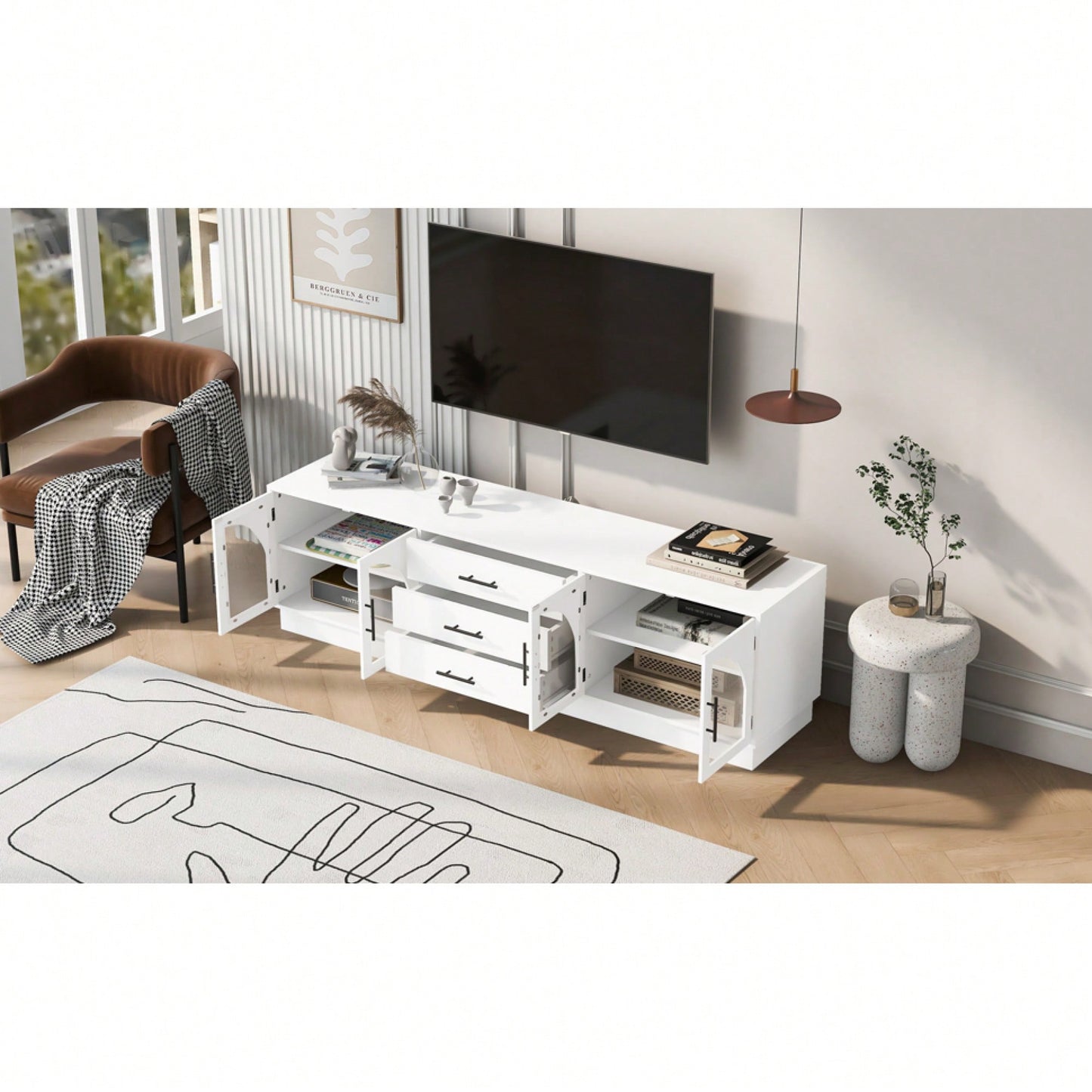 Modern Minimalist TV Stand For 75 Inch TVs Entertainment Center Media Console With Adjustable Shelves For Living Room