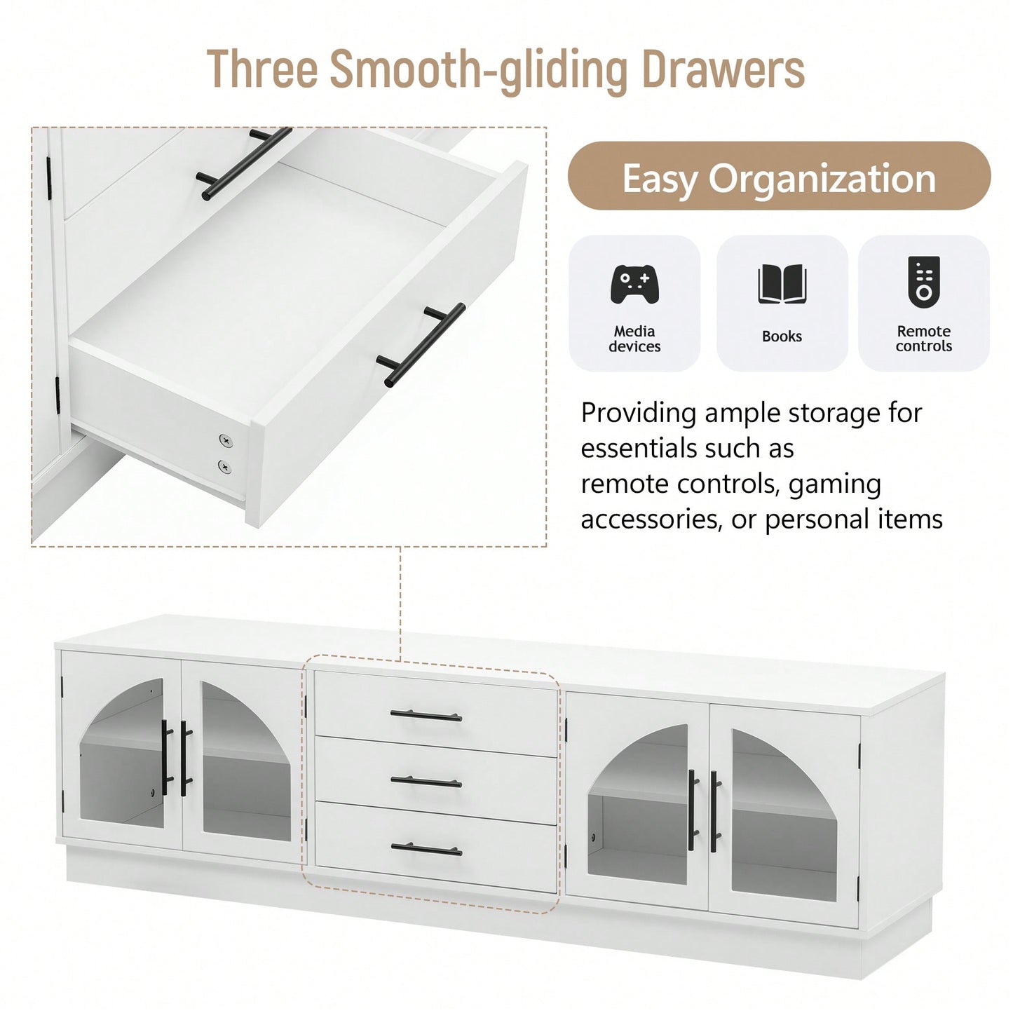 Modern Minimalist TV Stand For 75 Inch TVs Entertainment Center Media Console With Adjustable Shelves For Living Room