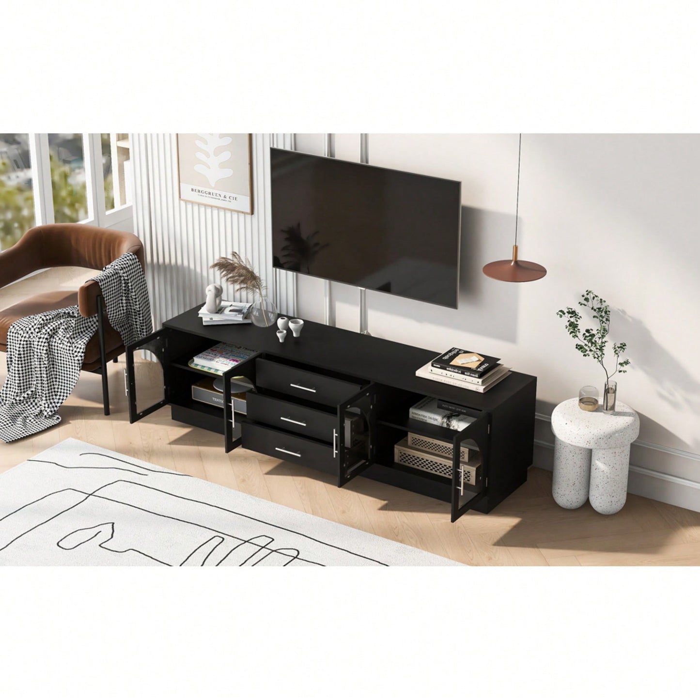 Modern Minimalist TV Stand For 75 Inch TVs Entertainment Center Media Console With Adjustable Shelves For Living Room