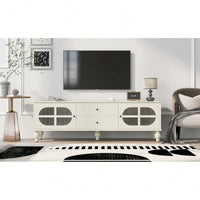 Modern 68.9 Inch TV Stand For Up To 75 Inch TVs, Stylish Entertainment Center With Fluted Glass Doors And Five Solid Wood Legs