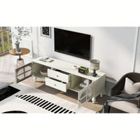 Modern 68.9 Inch TV Stand For Up To 75 Inch TVs, Stylish Entertainment Center With Fluted Glass Doors And Five Solid Wood Legs