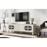 Modern 68.9 Inch TV Stand For Up To 75 Inch TVs, Stylish Entertainment Center With Fluted Glass Doors And Five Solid Wood Legs