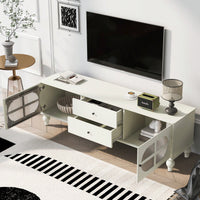 Modern 68.9 Inch TV Stand For Up To 75 Inch TVs, Stylish Entertainment Center With Fluted Glass Doors And Five Solid Wood Legs