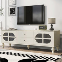 Modern 68.9 Inch TV Stand For Up To 75 Inch TVs, Stylish Entertainment Center With Fluted Glass Doors And Five Solid Wood Legs